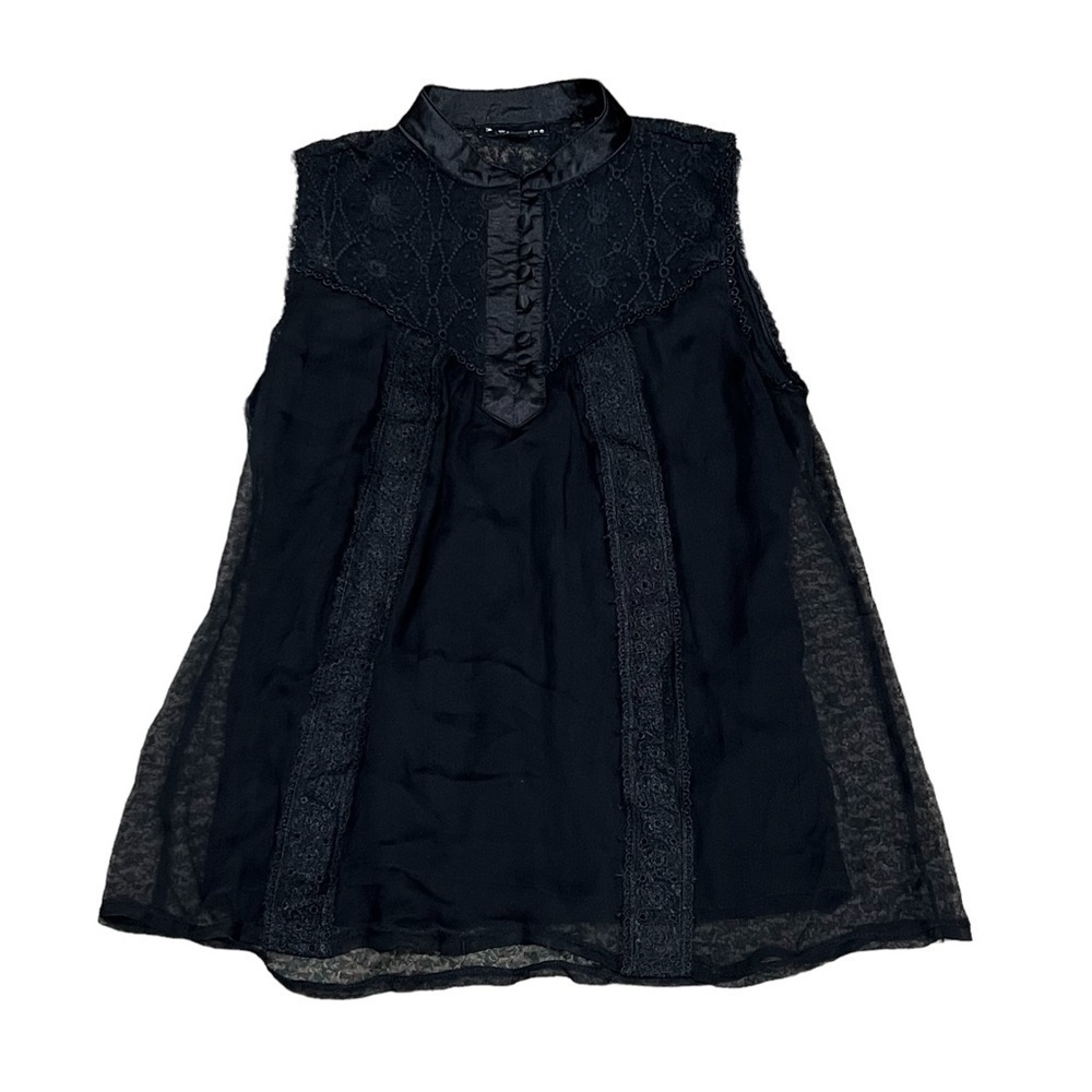 twentyone Black Silk And Lace Button Up Sleeveless Blouse Size Large Women’s